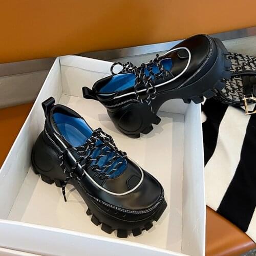 FONBERRY Mixed Colors Chunky Heel Platform Motorcycle Sneakers Women 2021 Brand Design Round Toe High Heels Casual Shoes Women