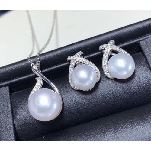 D316 Fine Jewelry S925 Sterling Silver Nature 8-12mm Fresh Water White Pearls Females Jewelry Sets for Women FIne Jewelry Sets