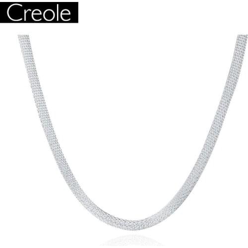 Link Chains Necklace,Bohemia 925 Sterling Silver For Women,Net Necklace 20 Inch Simple Geometric Silver Necklace