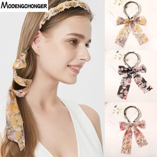 1PC Fashion Chiffon Hair band For Woman Girls Streamer Lace Super Bezel Sweet Pearl Bowknot Headband Tassel Hair Accessories Hot