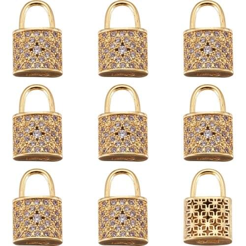 10Pcs Brass Micro Paved CZ Crystal Lock Pendants Fashion Gold Color Padlock Charms For Punk Necklace Decor DIY Jewelry Making