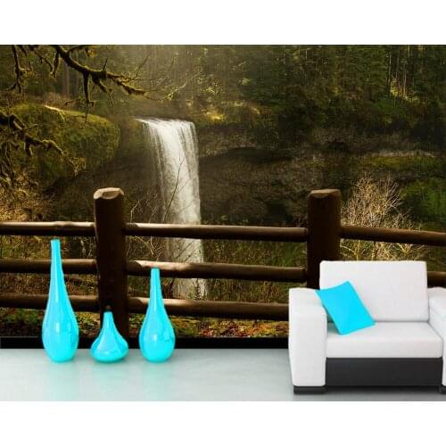 Waterfalls Parks Forests Crag Nature photo 3d wallpaper mural papel de parede forl iving room sofa TV wall bedroom kitchen cafe