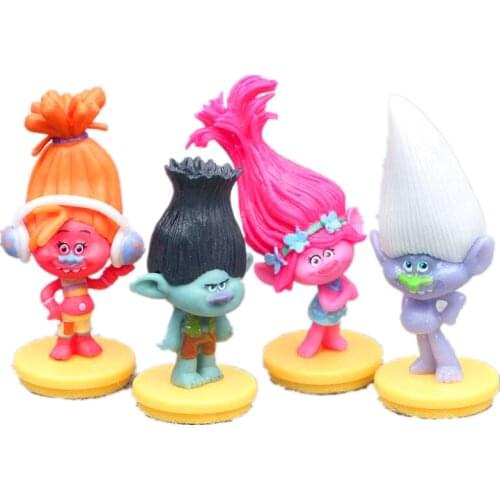 4Pcs/set Trolls Figures lovely Toys Cake Toppers Birthday Figures Poppy Branch DJ Suki Figures Cartoon Toy Birthday Christmas