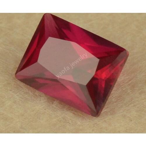 5A 2x3~13x18mm 5# Rose Red Rubys Synthetic Corundum Loose Stone Rectangle Shape Princess Cut Corundum Gems Stone For Jewelry