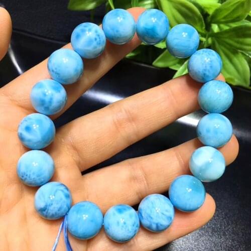AAA+ Natural Gemstone Round Larimar Round Beads Loose Bracelet Women Jewelry