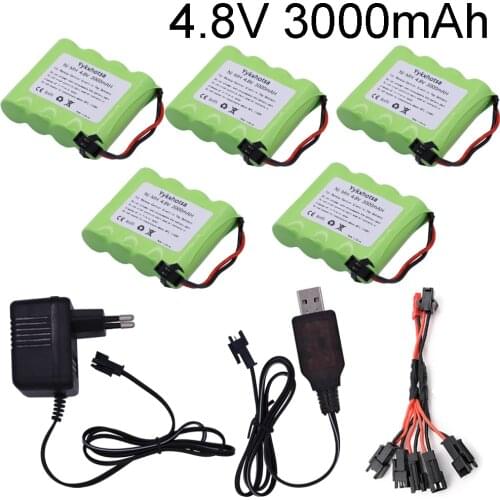 4.8v 3000mah NiMH Battery with Charger cable For Rc toys Cars Tanks Robots Boats Guns Ni-MH AA 4.8 V high capacity Battery Pack