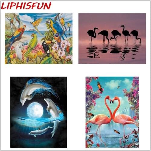 LIPHISFUN Full Drill Diamond Painting Animal Handmade Embroidery Cross Stitch Square/round Home Decor bird Flamingo dolphin moon
