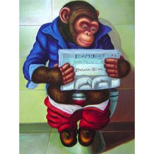 Diamond Painting Toliet Monkey Diamond Embroidery Full Set Bathroom Decor Diamond Mosaic Rhinestone Picture Handcraft Art FC345