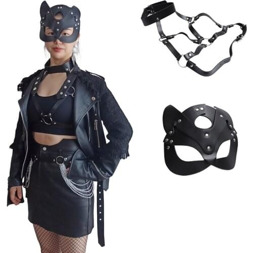 2021 Female Sex Appeal Bondage Body Leather Belt Leather Personality Mask Female Sex Suit