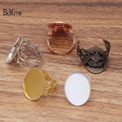 BoYuTe (10 Pieces/Lot) Metal Brass Adjustable Ring Base with 13*18MM 18*25MM Oval Cabochon Tray Diy Handmade Jewelry Materials
