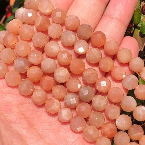 Natural Faceted Sun Stone Beads For Jewelry Making DIY Bracelet Necklace Round Loose Sunstone Beads 6/8mm 7.5'' Wholesale