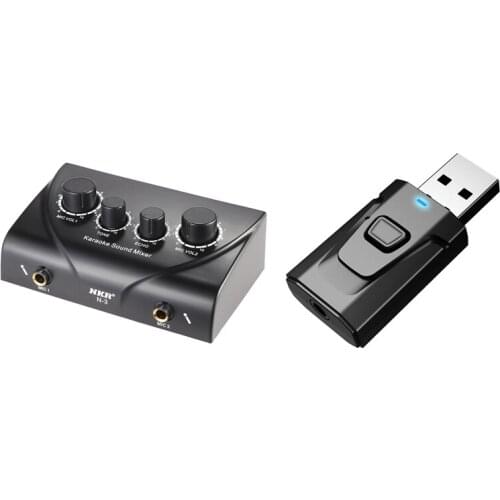 Dual Mic Inputs Audio Sound Mixer for Amplifier Black Us Plug & 4 in 1 USB Bluetooth Transmitter Receiver