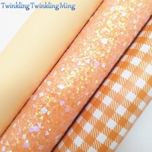 Yellow Glitter Fabric, Plaids Faux Leather Fabric, Synthetic Leather Fabric Sheets For Bow A4 8"x11" Twinkling Ming XM367