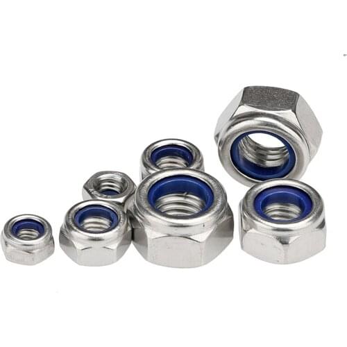 Stainless steel lock nut anti-loose screw cap Nylon hexagon anti-slip self-locking M2m2.5M3m4m5M6M8-36