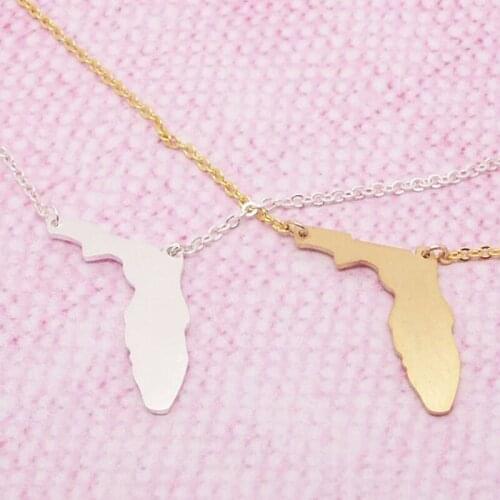 Ufine Cute personalized I love Florida state map Necklace cooper Charm pendant pricess girl gift necklace drop shipping N2198