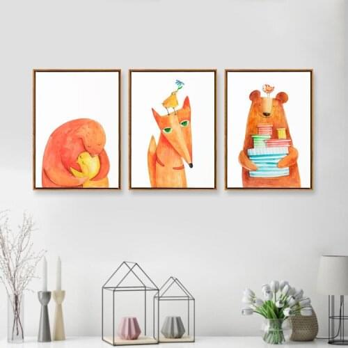 Love Forest Nordic Nursery Cute Animal Paintings Fox Deer Giraffe Living Room Decorative Painting Bedroom Mural Wall Art Canvas