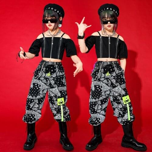 Girls Hip Hop Crop Top Joggers Kids Street Dance Camisole Tank Top Print Cargo Pants Gothic Clothes Set Child Streetwear Costume