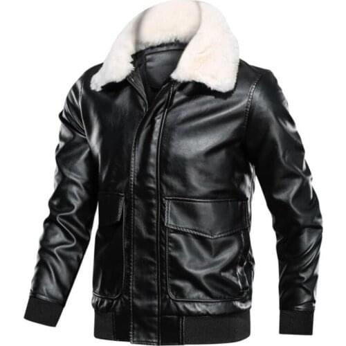 New mens leather jacket spring and autumn coat PU leather casual warm detachable fur collar Windproof jacket