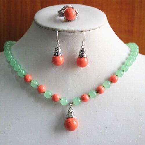 Best gift jewelry set!Wholesale factory price Womens light green jade red /pearl Necklace earring