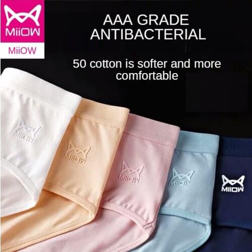 MiiOW Womens Underwear Womens Cotton Antibacterial Mid-waist Girls Japanese Girls Plus Size Ladies Briefs Four Seasons