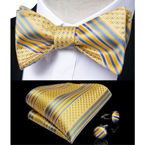 Fashion Mens Bowtie Yellow Blue Striped Designer Ajustable Butterfly Gift Bowtie For Men Silk Wedding Groom Party DiBanGu LH-082