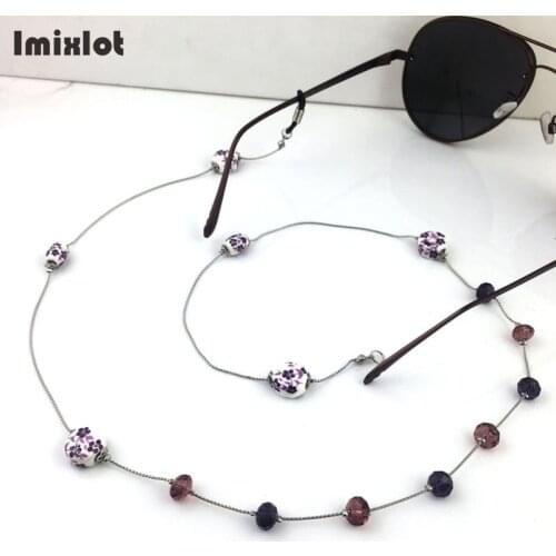 Fashion Eyeglasses Strap Chain Crystal Ceramic Flower Bead Mask Sunglasses Holder Glasses Eyewear Lanyards For Women Men Chains
