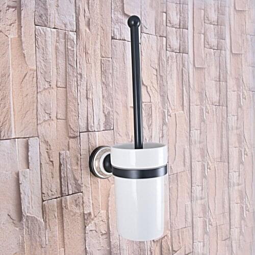 Black Oil Rubbed Brass Wall Mounted Toilet Brush & Holder Set White Brush Ceramic Cup Bathroom Accessory aba719