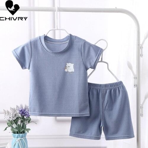 New 2021 Kids Boys Clothing Sets Summer Cute Cartoon Short Sleeve O-Neck T-Shirt Tops with Shorts Baby Girls Cotton Pajama Sets