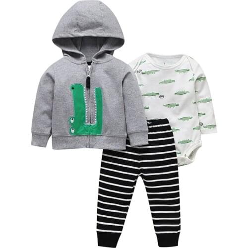 New Autumn 3pcs Baby Clothing Set of Hooded Cotton Coat Bodysuit Coat and Pants, Baby Boy Clothes Children Clothing