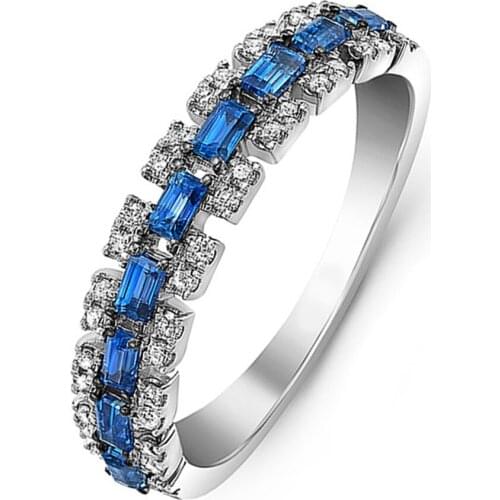 Women Rings Banquet Couple Wedding Rings Geometric Blue Cubic Zirconia Rings Fashion Simple Jewelry Birthday Gift for Girlfriend