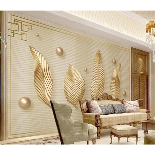 Nordic minimalist small fresh golden abstract leaves living room TV background decorative painting wall covering home custom mur