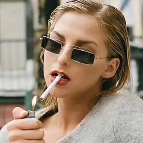 Small Square Punk Sunglasses Vintage Brand Shades Black Red Metal Frame Color Sun Glasses For Female Fashion Designer Lunette