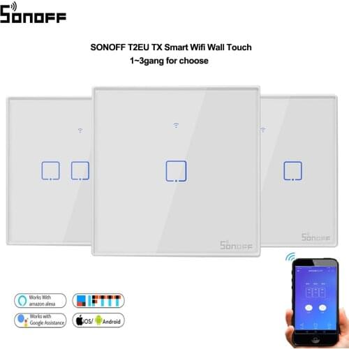 SONOFF T2/T3 TX EU 1/2/3 Gang 433 RF Smart Wifi Wall Touch Switch With Border Voice/APP/Touch Control Work With Alexa Smart Home