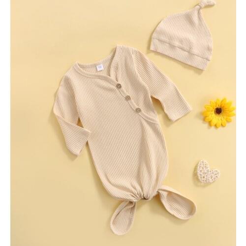 Babies Sleeping Bag and Cap, Solid Color Long Sleeve Round Collar Sleeping Bag 0-3 Months