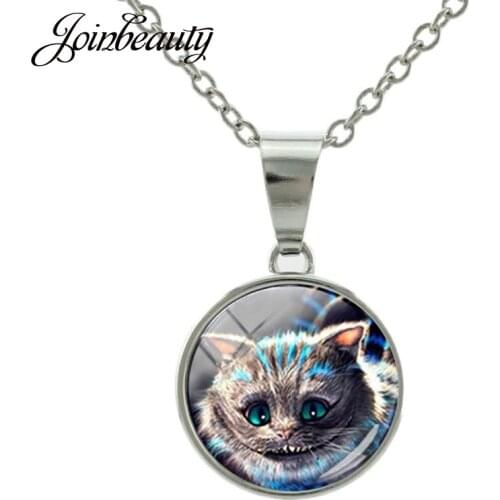 JOINBEAUTY Dark Cat Smile Animal Black Mysterious Necklaces Glass Cabochon Button Necklace Pendant DIY Accessories Jewelry JS23