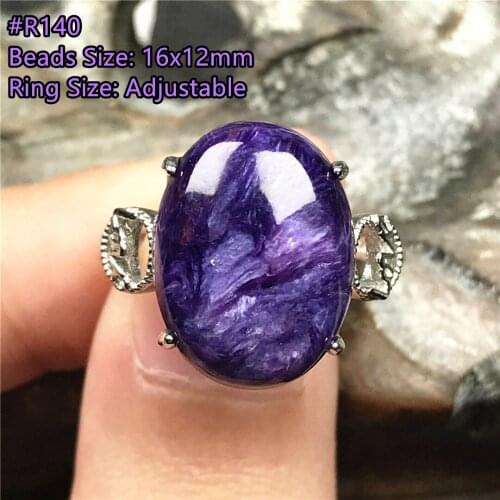 Top Natural Purple Charoite Stone Ring Jewelry For Women Men Healing Crystal Silver 16x12mm Beads Adjustable Ring Gemstone AAAAA