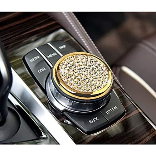 TopDall Bling Media iDrive Control Interior Sticker Cover Accessory Large Gold Compatible for BMW