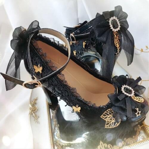 Lolita Handmade Luxury Tea Party Cos Anime Girl Loli Shoes Bowknot Lace Buckle Sailor Moon Cosplay Female Sweet Mary Jane Shoes