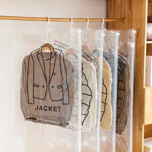 1Pcs Hanging Vacuum Bag For Clothes Storage Down Jacket Vacuum Compression Storage Seal Bag Space Saving Organizer Clear Bags