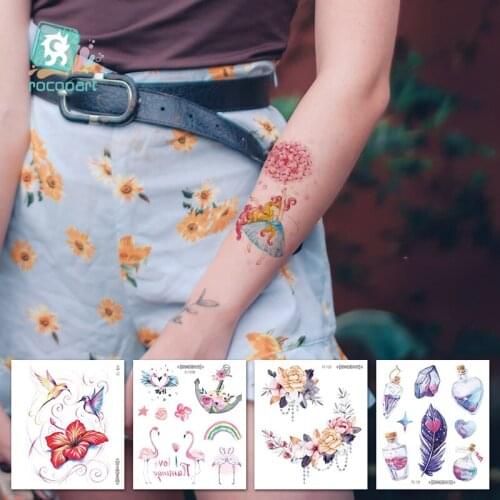 Rocooart Flowers Drift Bottle Temporary Tattoo Stickers Dancing Girls Tatoo Body Art Waterproof Fake Tatto For Women Femme