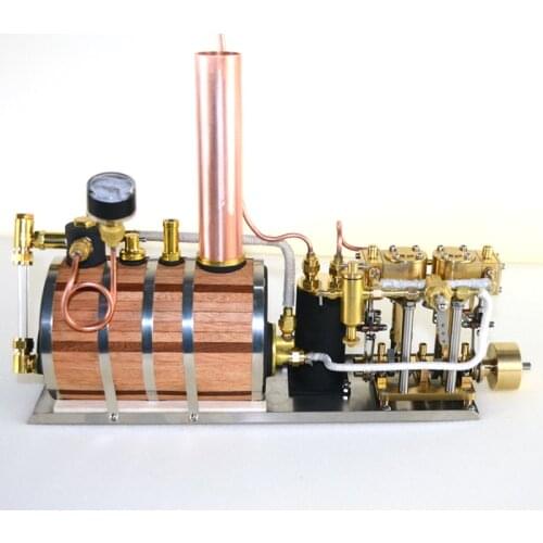 Inline two-cylinder reciprocating steam engine model power group, retro model,and single vertical boiler Horizontal boiler