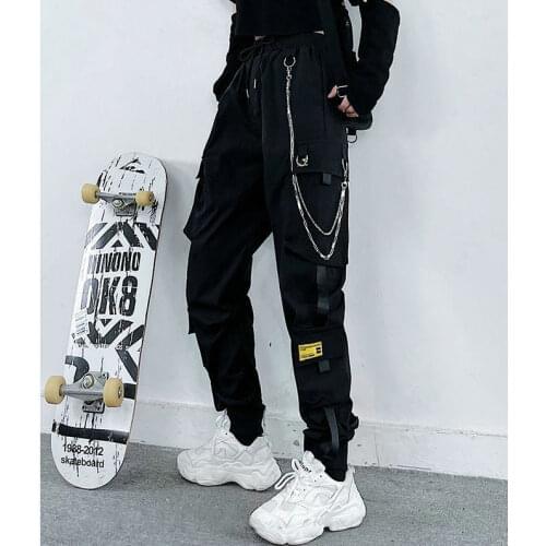 2021 Women Casual Joggers Black High Waist Loose Female Trousers Korean Style Ribbon Ladies Pants Dropshipping