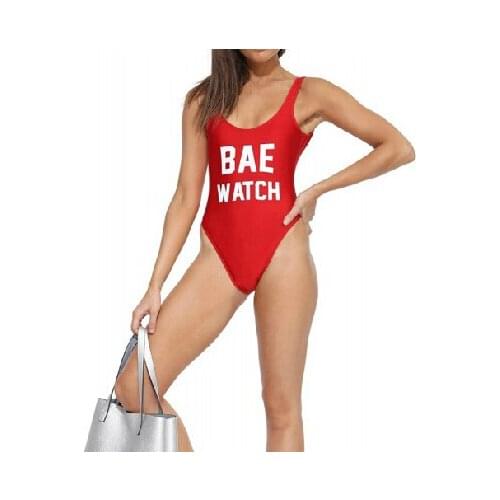 Women Sexy Halter BAE WATCH Letters one pieces Low Back Bodysuit Summer Style Red Swimwear Bathing Suit monokini Swimsuit