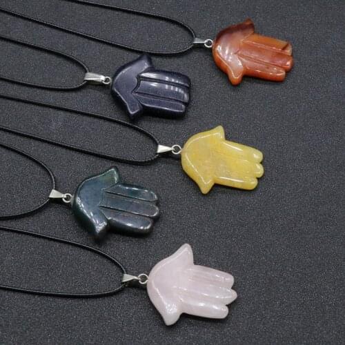 12pcs Hand of Fatima Natural Stone Pendants Palm Quartz Crystal Necklace Pendant Agates Reiki Healing Pendulum Jewelry Making