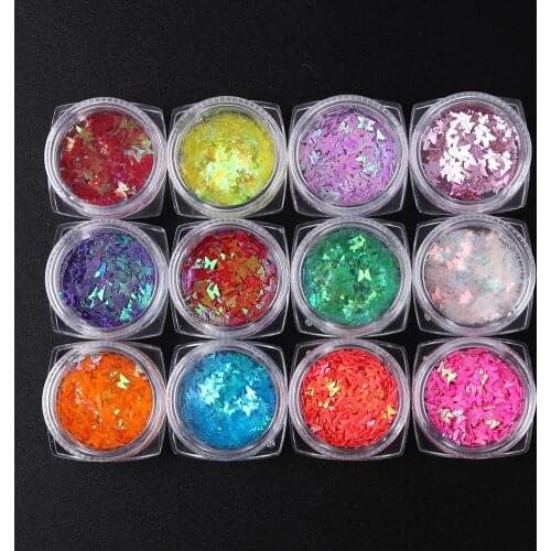 12 Grids Hollow Circle Sequins Round butterfly Nail Art Glitter Flakes 3D DIY Colorful Slice Nail Art Decorations