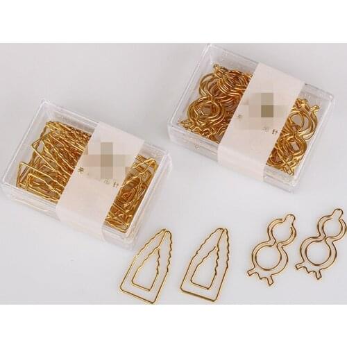 20pcs Gourd Shaped Paper Clip Champagne Gold Paperclip Bookmarks Metal Planner Clips Office Binding Supplies Storage Box Pin