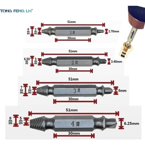 4pcs Steel Broken Speed Out Damaged Screw Extractor Drill Bit Grip Guide Set Broken Bolt Remover Easy Out Set