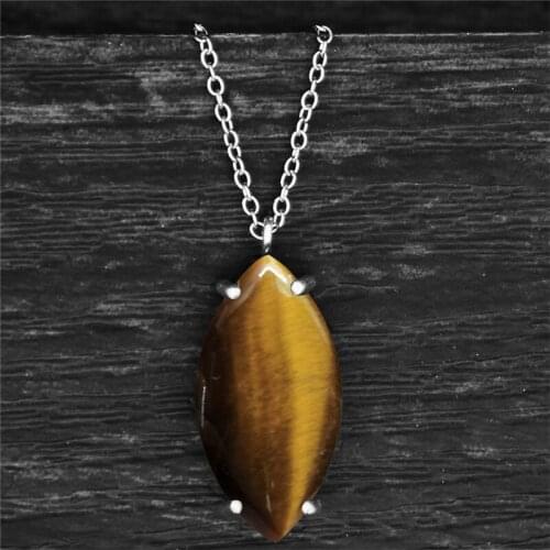 Irregular Eye Shape Pendant Natural Amethysts Necklace For Women Antique Silver Plated Natural Tiger Eye Jades Fashion Jewelry