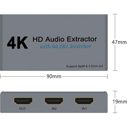2 in 1 out HDMI Switcher Optical Toslink L/R Audio Extractor Support 4K for PS4 Xbox One Blu-ray DVD