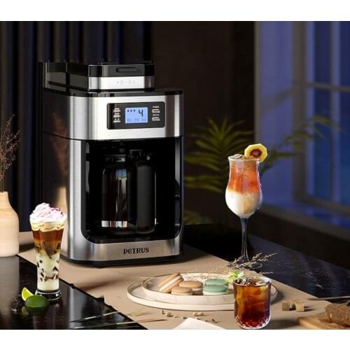 Petrus PE3200 automatic coffee bean grinder household drip coffee maker stainless steel cafe Americano machine 1.2L glass pot